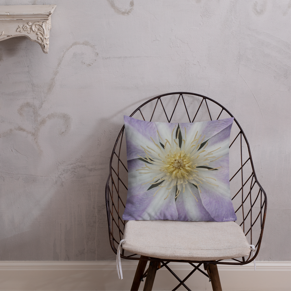 Purple Clematis Premium Pillow with White Back