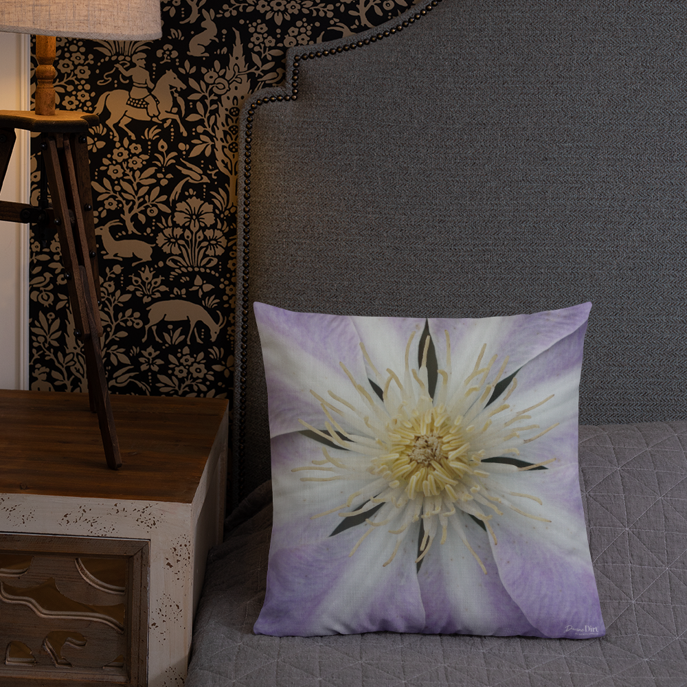 Purple Clematis Premium Pillow with White Back