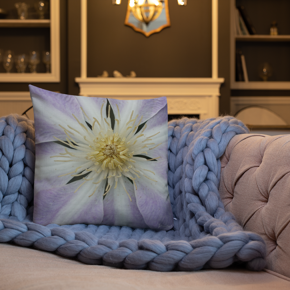 Purple Clematis Premium Pillow with White Back