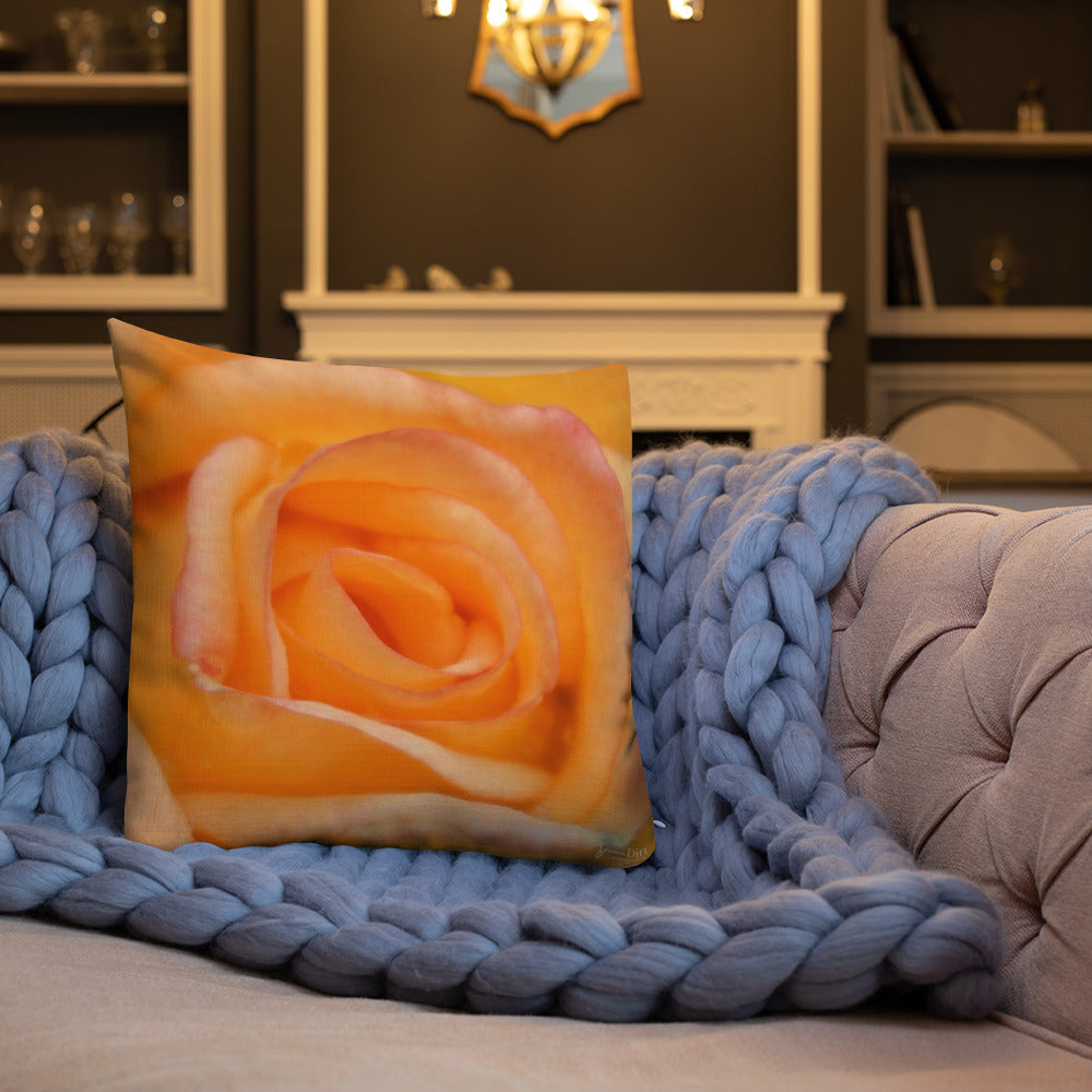 Rose Orange Delight Premium Pillow with White Back