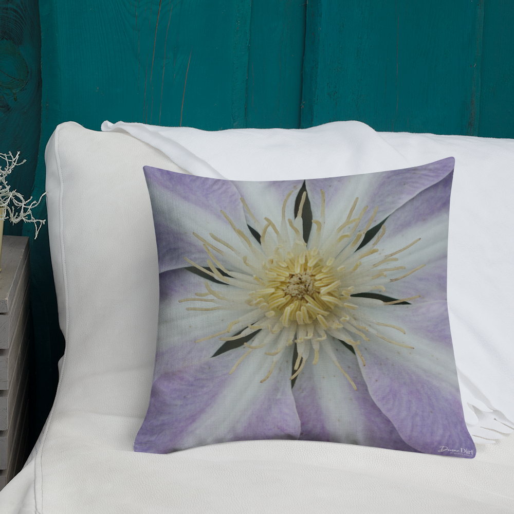 Purple Clematis Premium Pillow with White Back