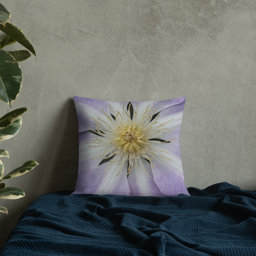 Purple Clematis Premium Pillow with White Back