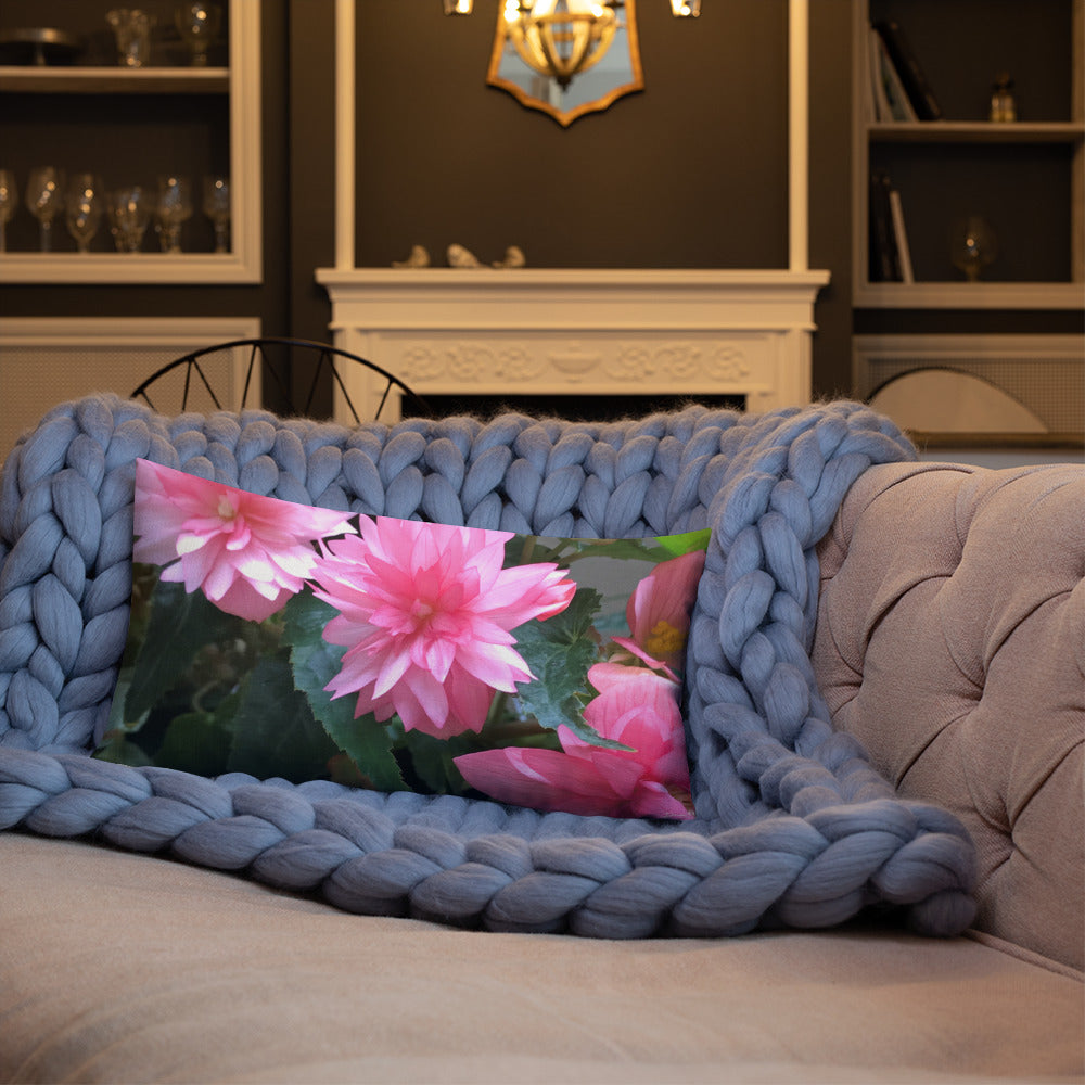 Pink Begonia Premium Pillow with Pink Back