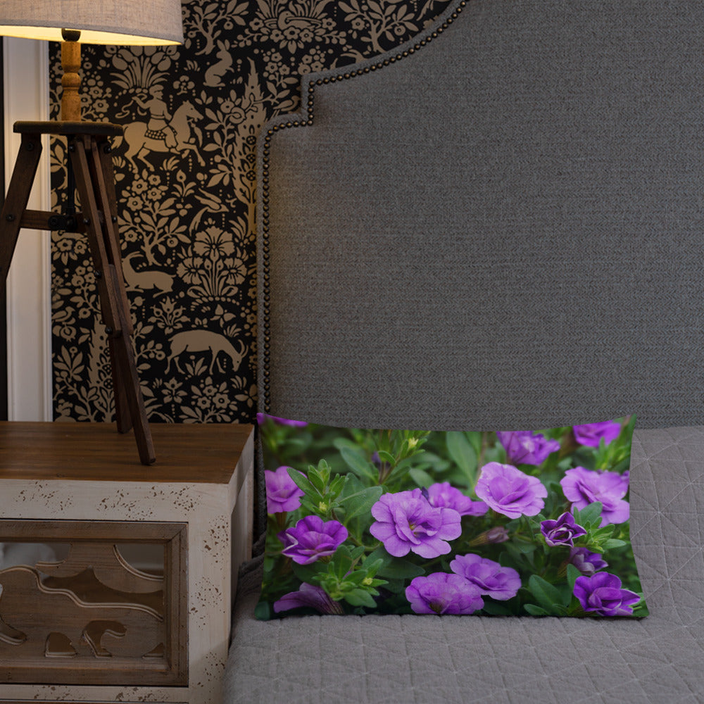 Purple Petunias Premium Pillow with white back
