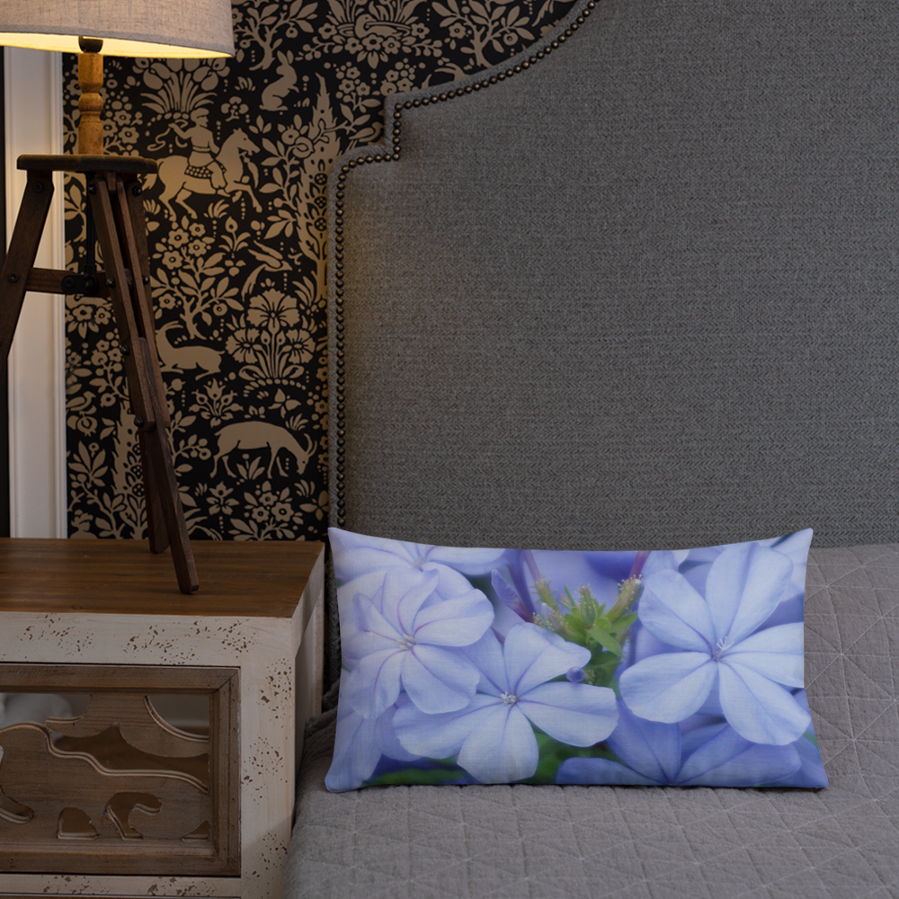 Blue Plumbago Premium Pillow with blue back