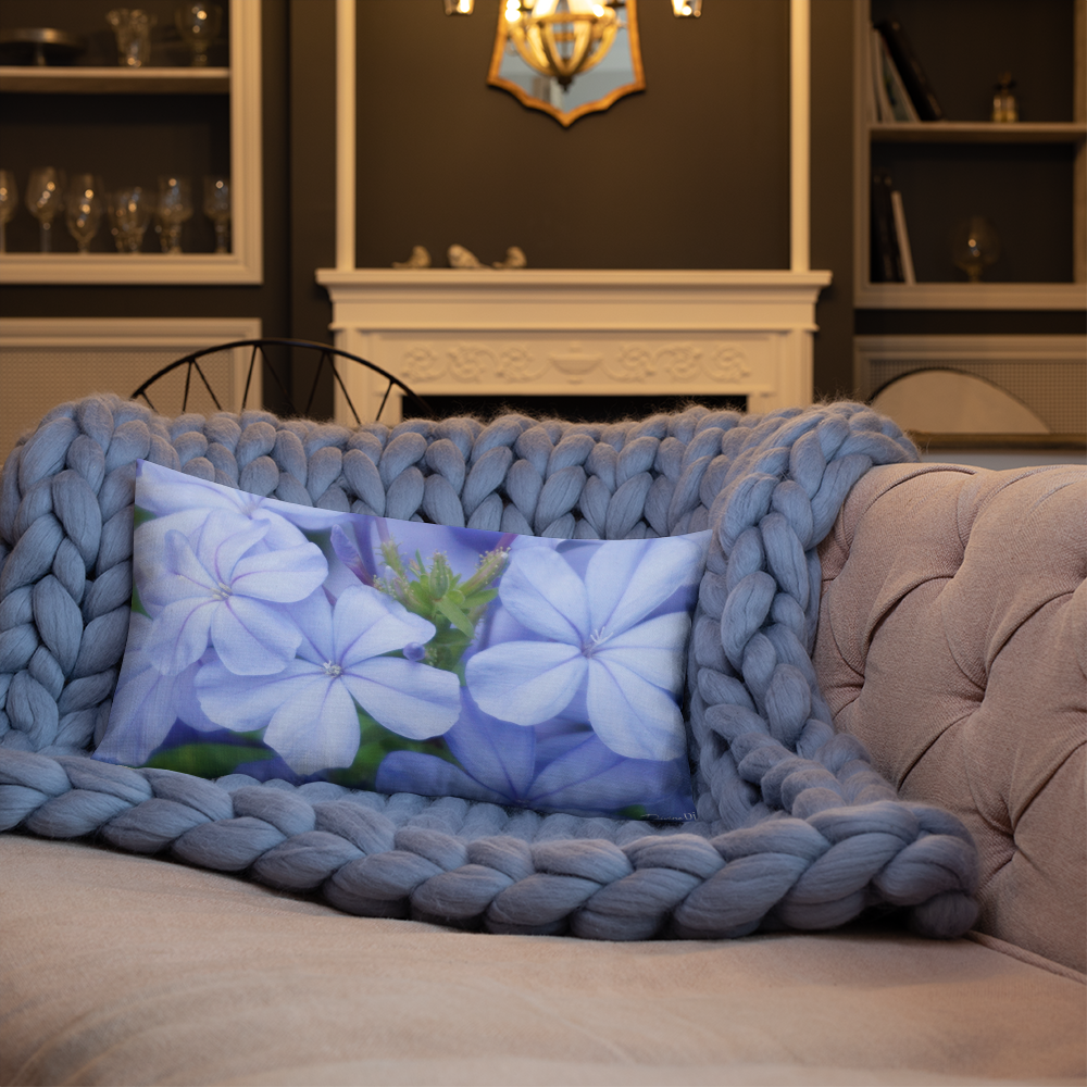 Blue Plumbago Premium Pillow with blue back