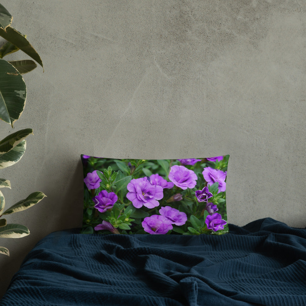 Purple Petunias Premium Pillow with white back