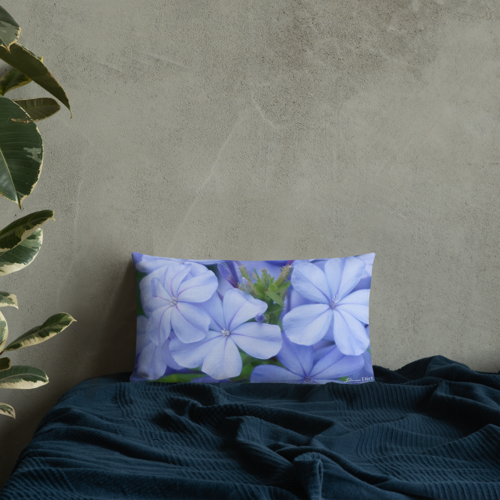 Blue Plumbago Premium Pillow with blue back