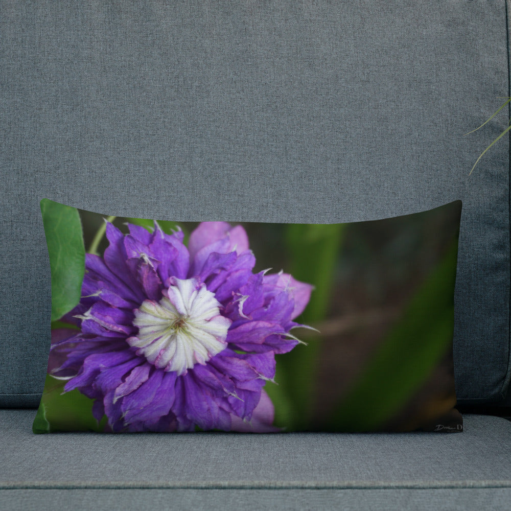 Purple Clematis Premium Pillow with White Back