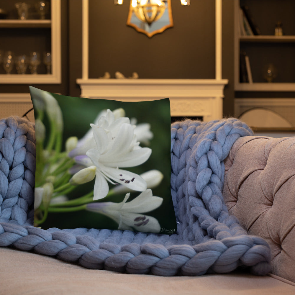 White Agapanthus 'Indigo Frost' Premium Pillow with White Back