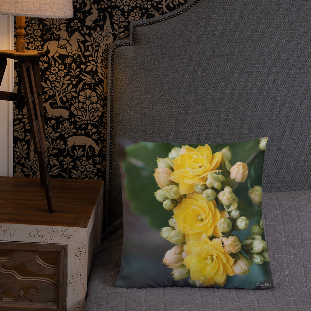 Yellow Kalanchoe Premium Pillow with Teal Back