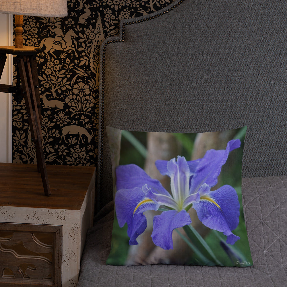Purple Louisiana Iris Premium Pillow with White Back