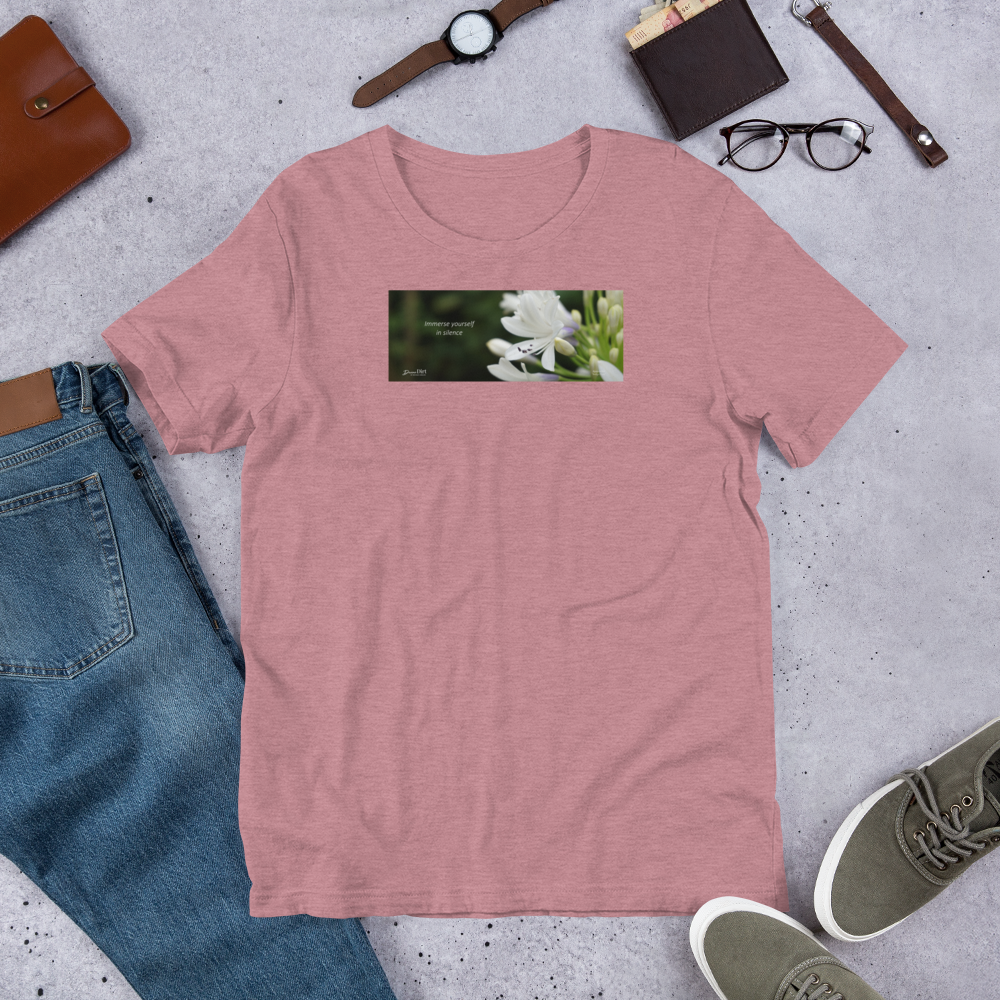 Agapanthus-Indigo Frost. “Immerse yourself in silence”. Short-Sleeve Unisex T-Shirt