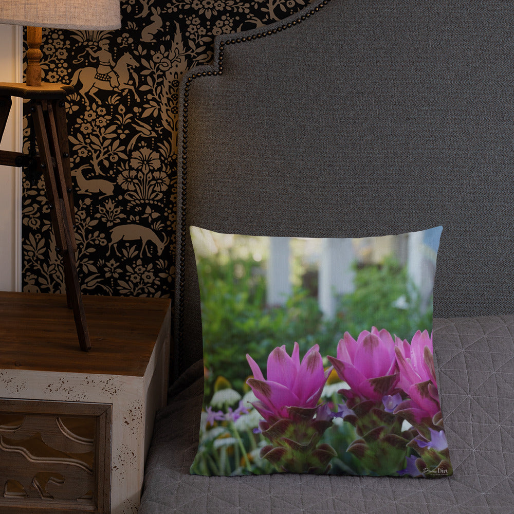 Pink Siam Tulips Premium Pillow with White Back
