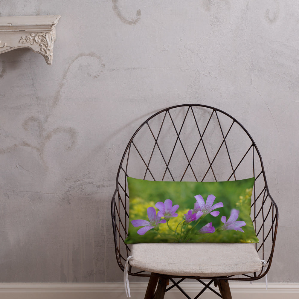 Pink Oxalis & Sedum Premium Pillow with Yellow Back