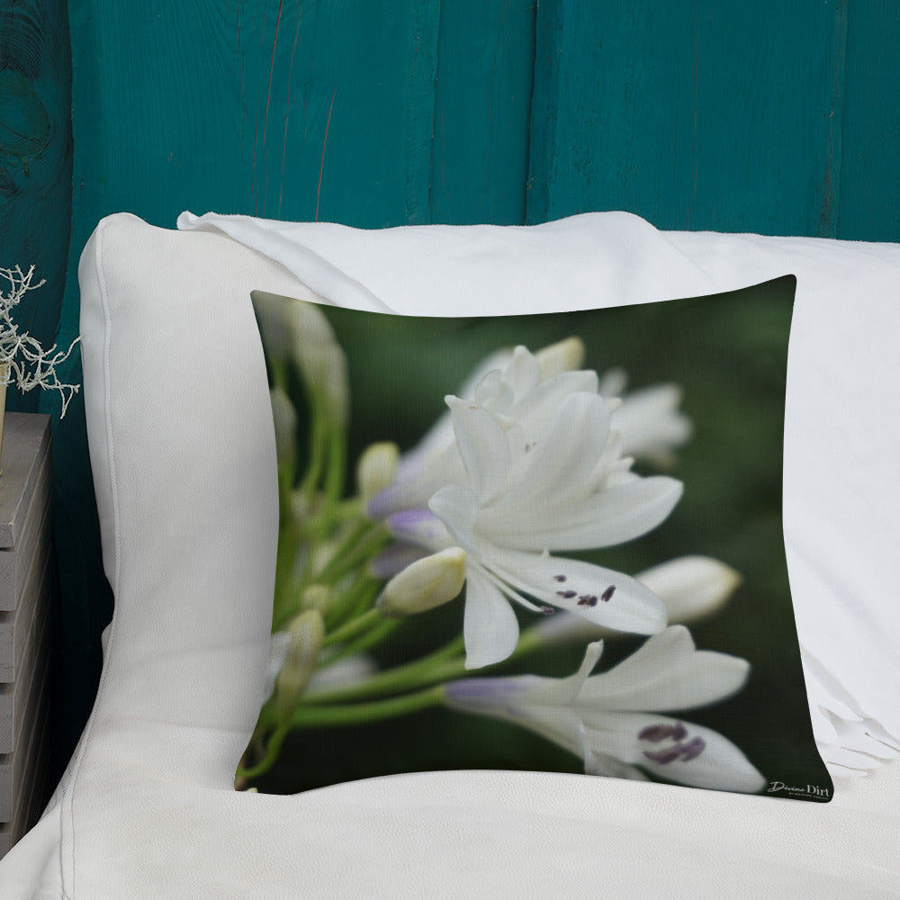 White Agapanthus 'Indigo Frost' Premium Pillow with White Back