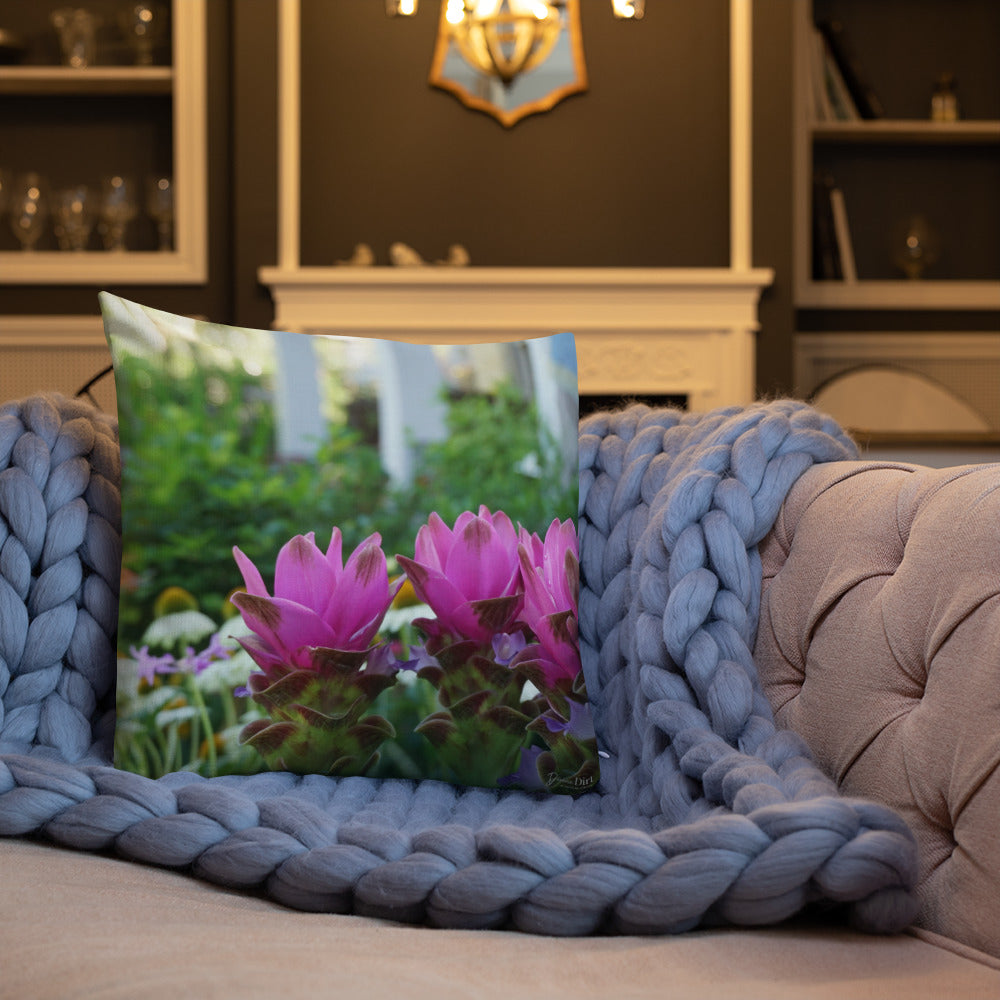 Pink Siam Tulips Premium Pillow with White Back
