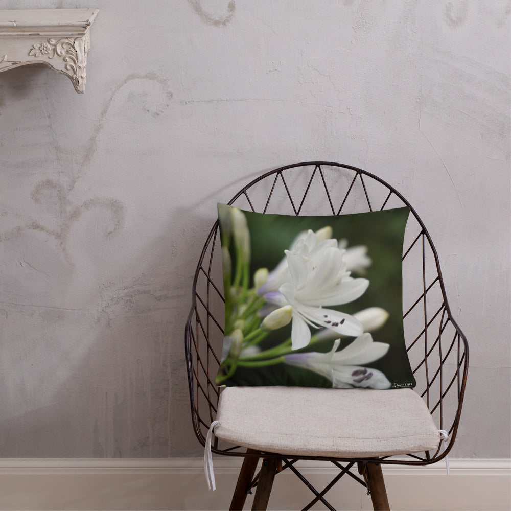 White Agapanthus 'Indigo Frost' Premium Pillow with White Back