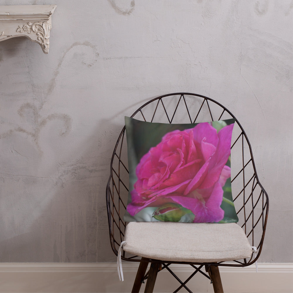 Pink Brindabella Rose Premium Pillow-Light Grey Back