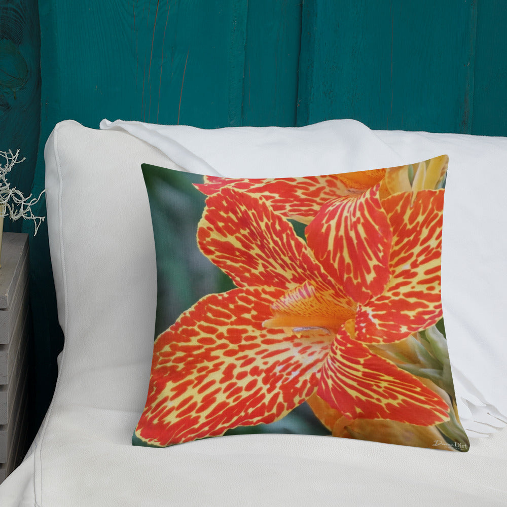 Orange Dwarf Canna 'Picasso' Premium Pillow with Orange Back
