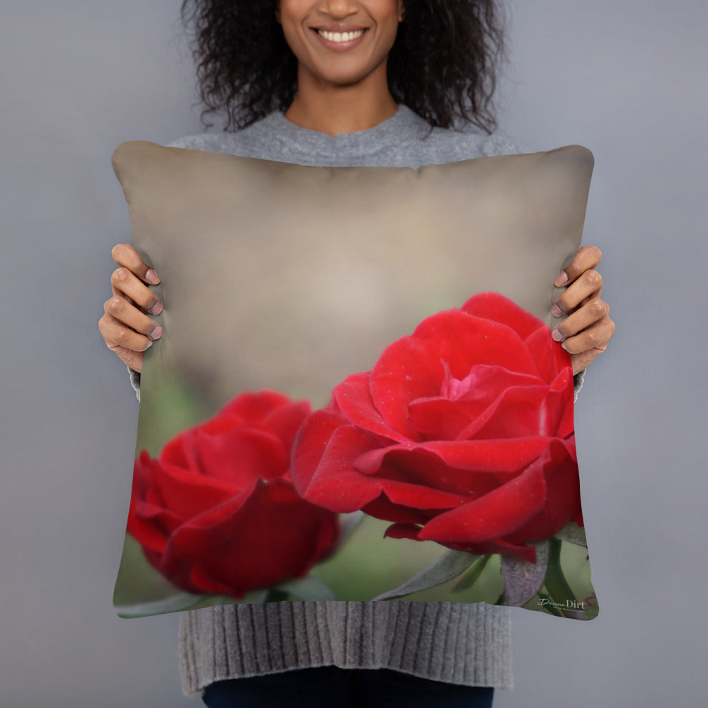 Rose 'Ruby Red' Standard Pillow with Light Grey Back