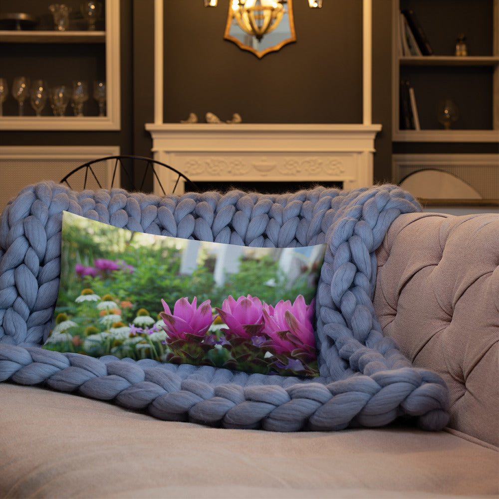 Pink Siam Tulips Premium Pillow with White Back