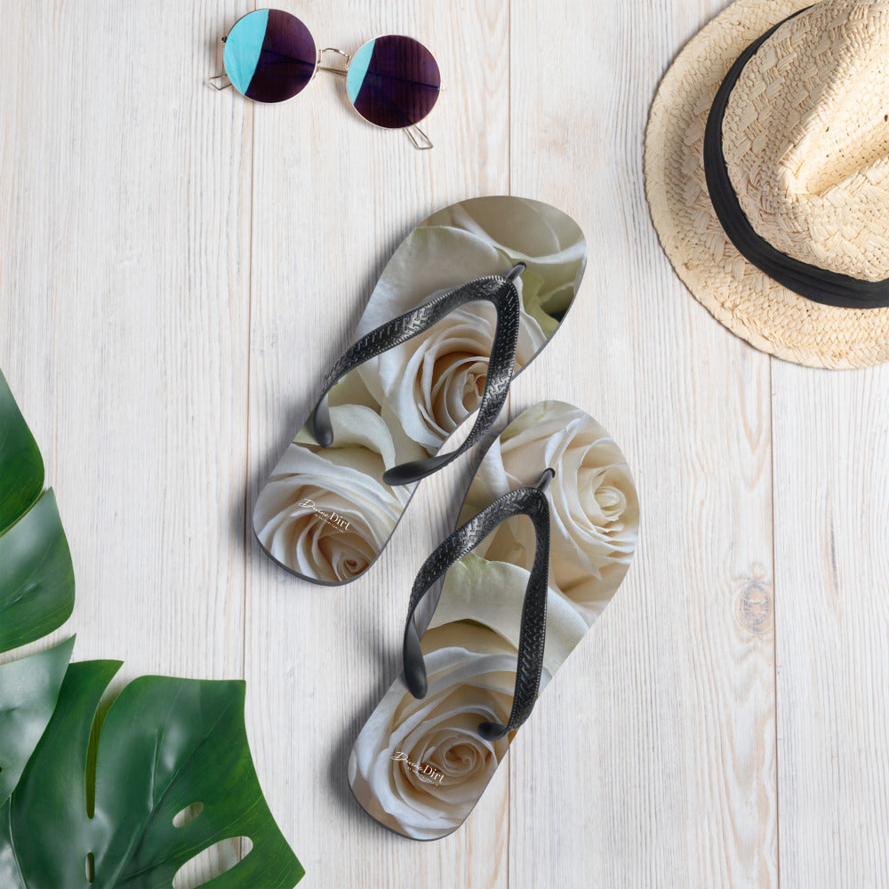 White Roses Flip-Flops. 'Enjoy the Unfolding of Life'