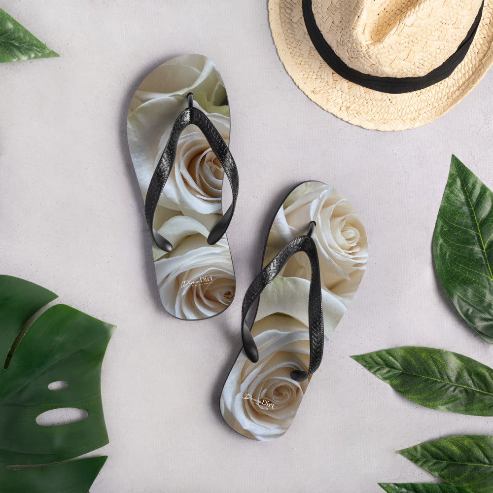 White Roses Flip-Flops. 'Enjoy the Unfolding of Life'