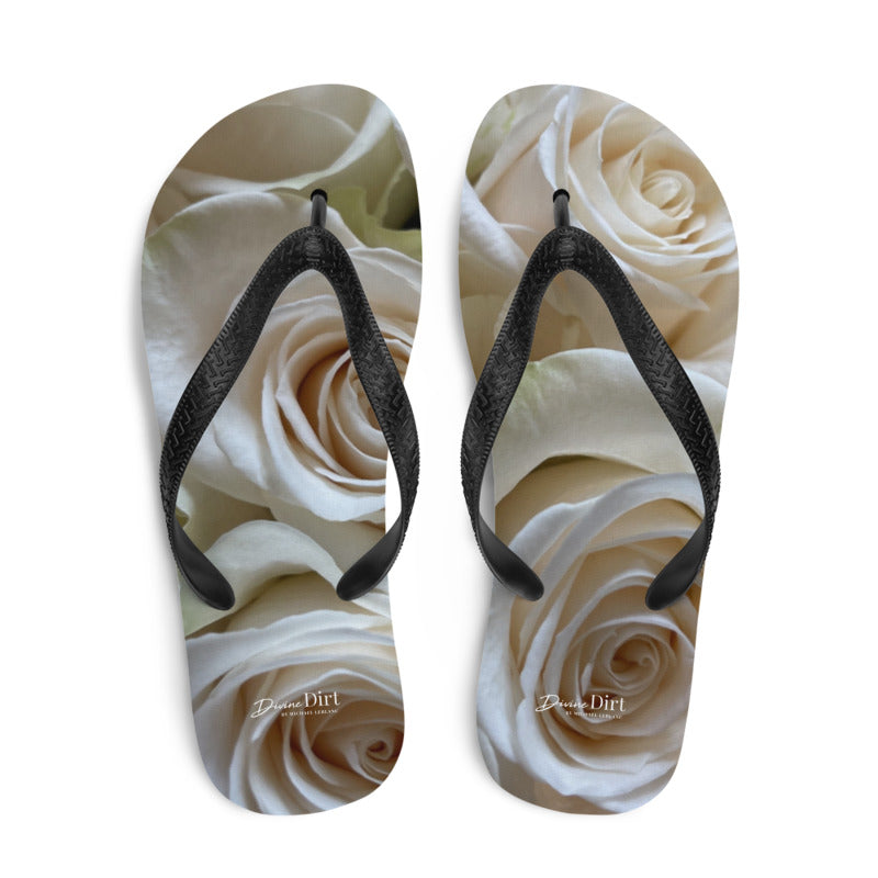 White Roses Flip-Flops. 'Enjoy the Unfolding of Life'