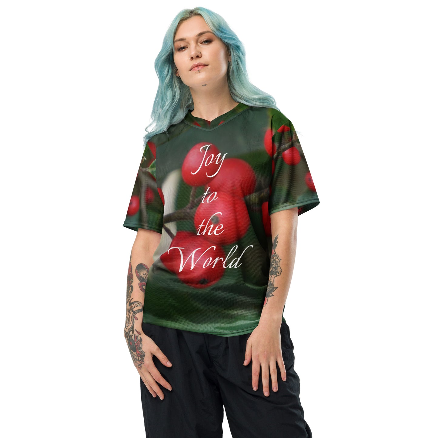 Joy to the World_Holly Berries_Recycled unisex sports jersey