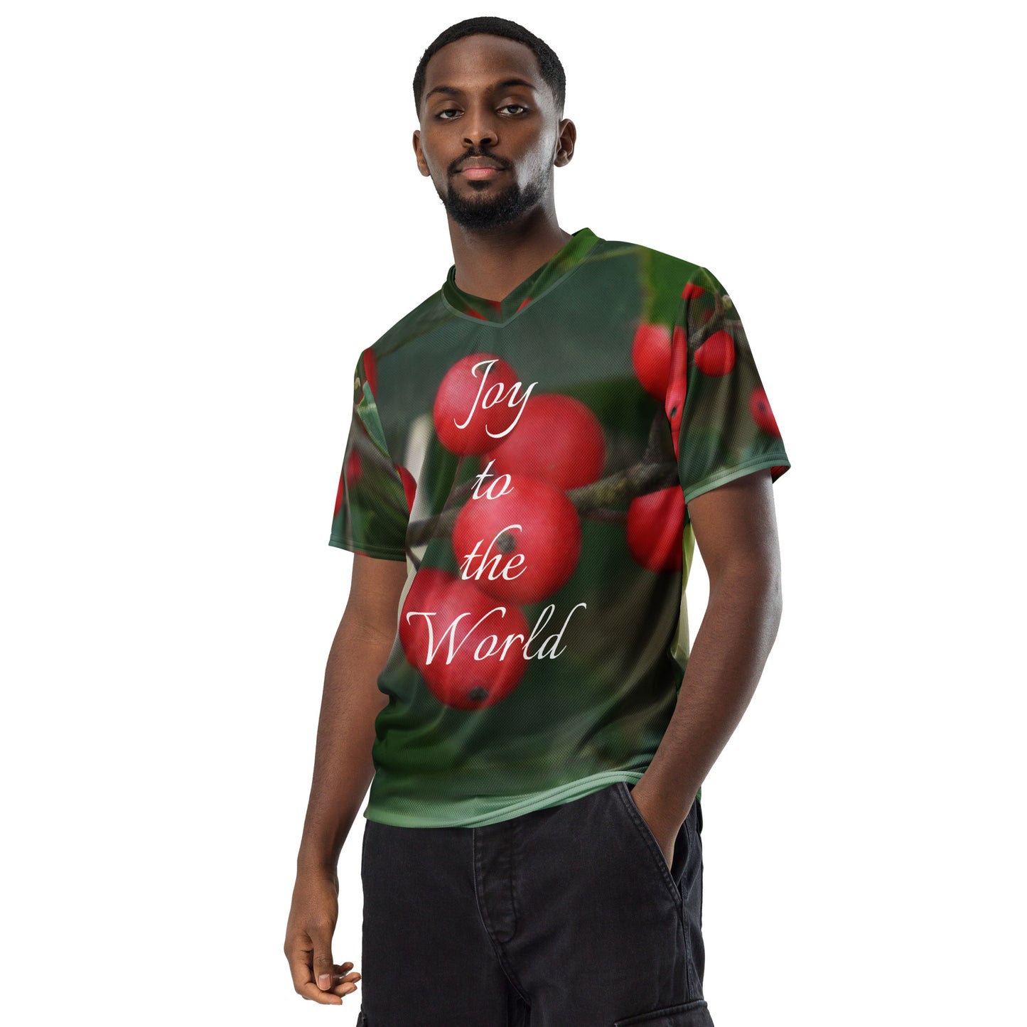 Joy to the World_Holly Berries_Recycled unisex sports jersey