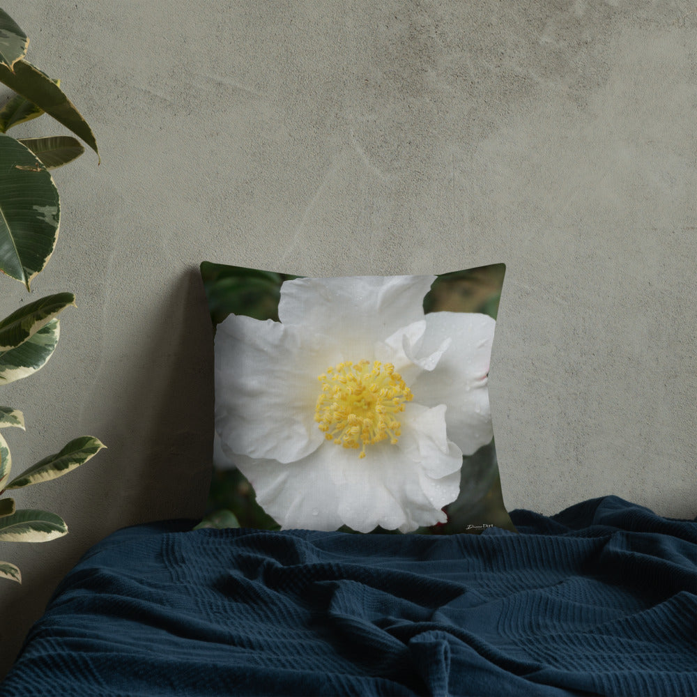 White Camellia Premium Pillow with White Back