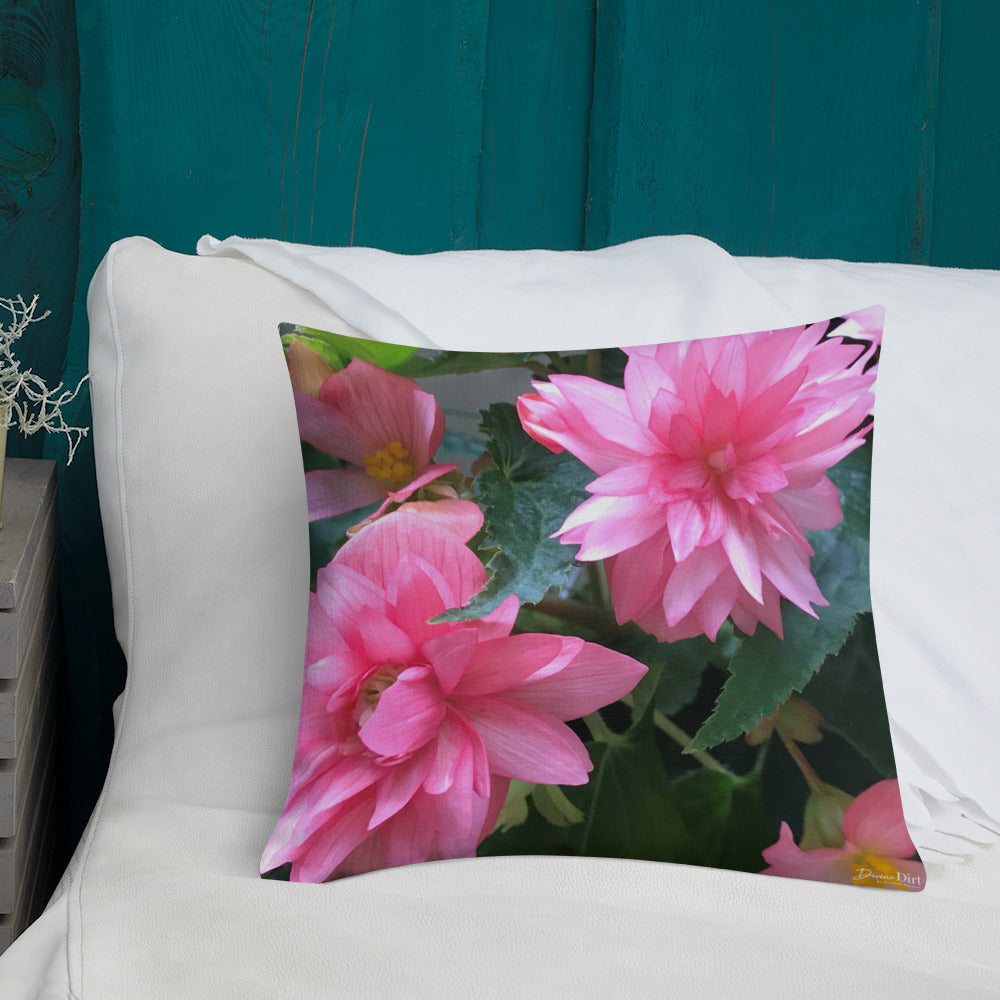 Pink Begonia Premium Pillow with Pink Back