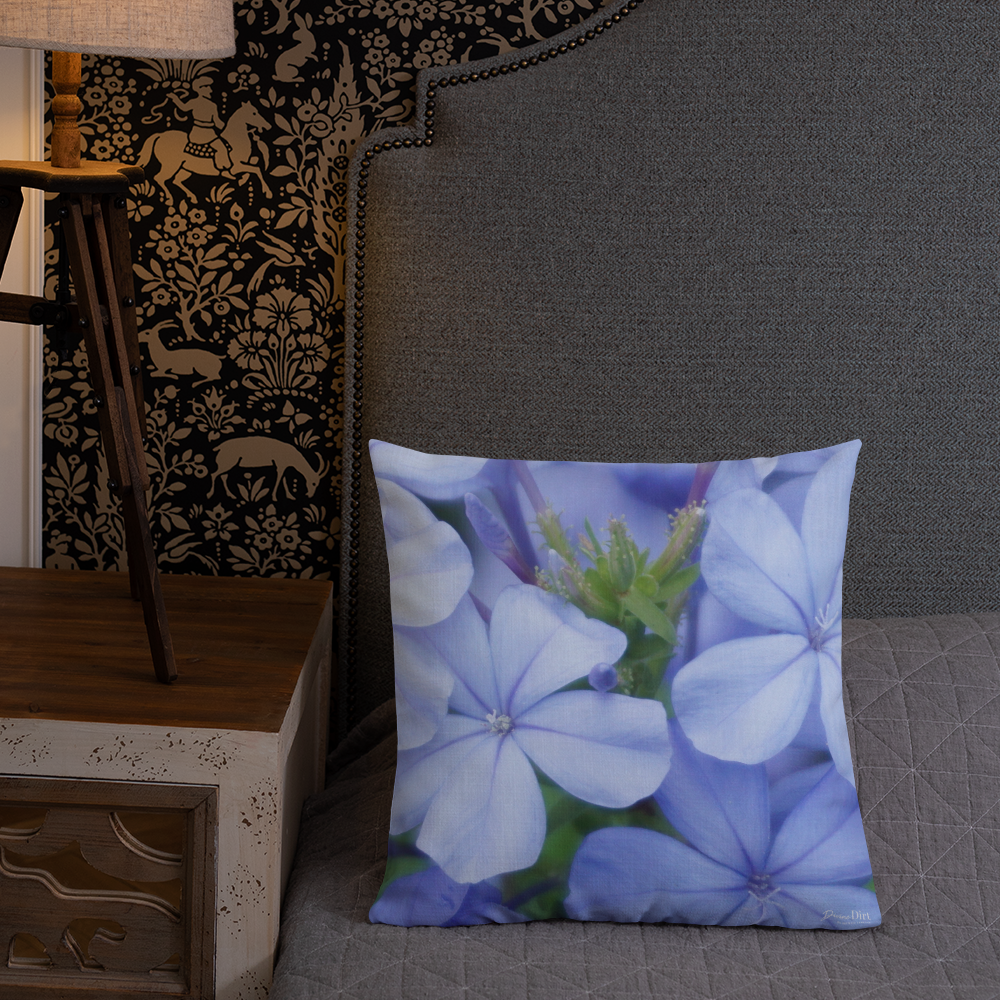 Blue Plumbago Premium Pillow with White Back