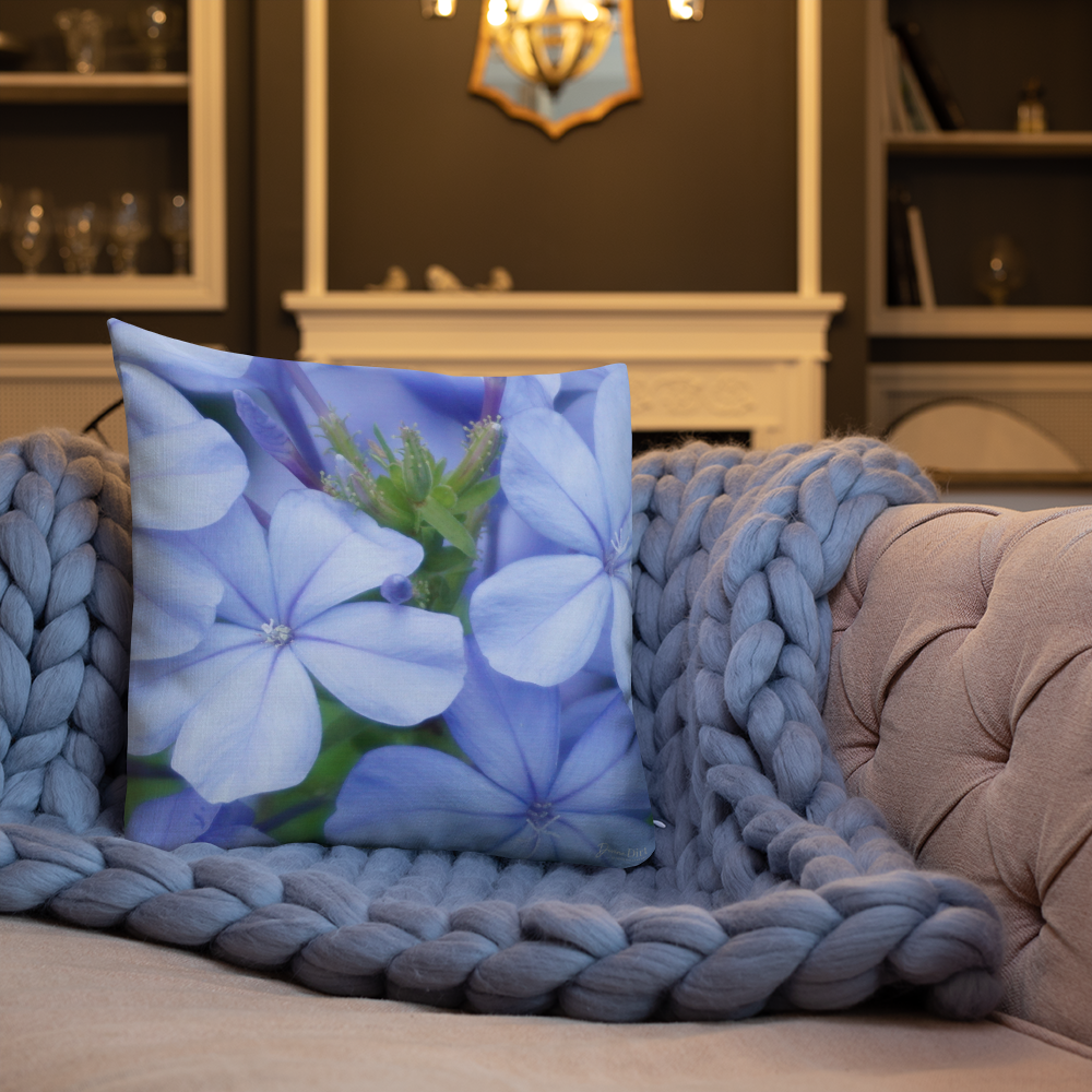 Blue Plumbago Premium Pillow with blue back