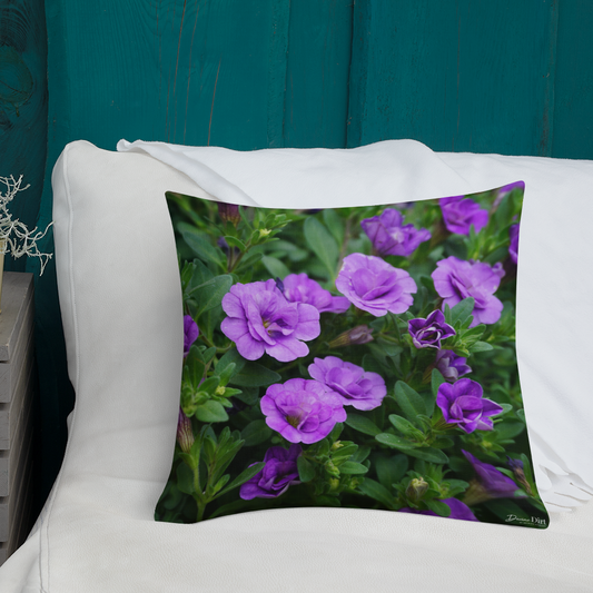 Purple Petunias Premium Pillow with light purple back