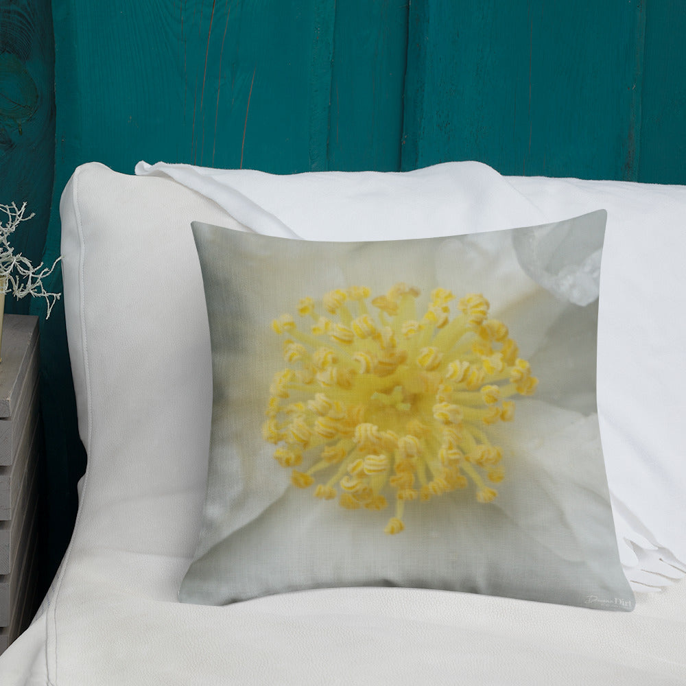 White Camellia Premium Pillow with White Back