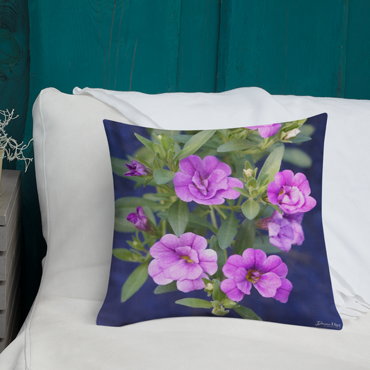 Purple Petunias Premium Pillow with light purple back