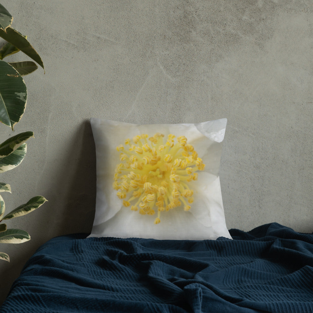 White Camellia Premium Pillow with White Back