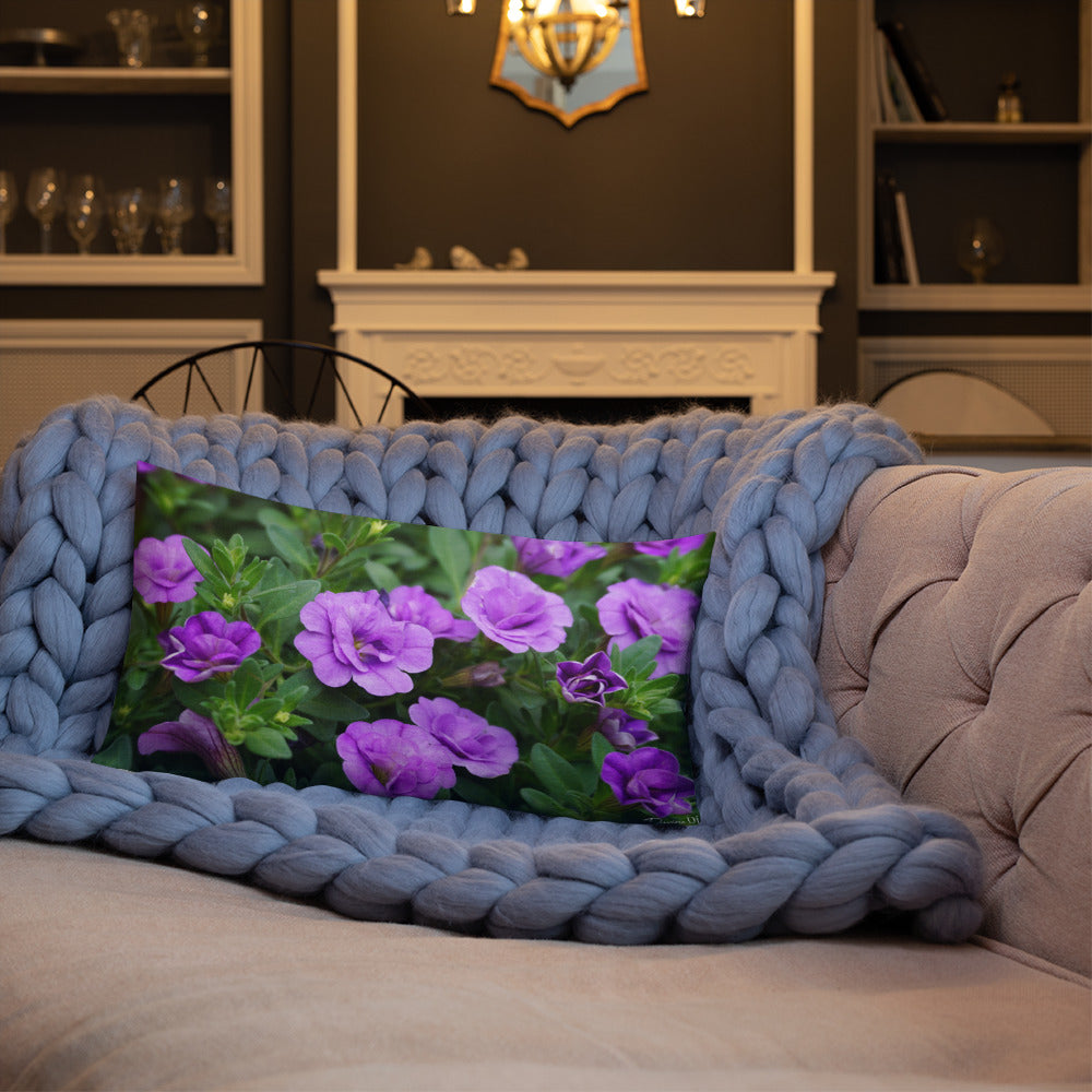 Purple Petunias Premium Pillow with white back