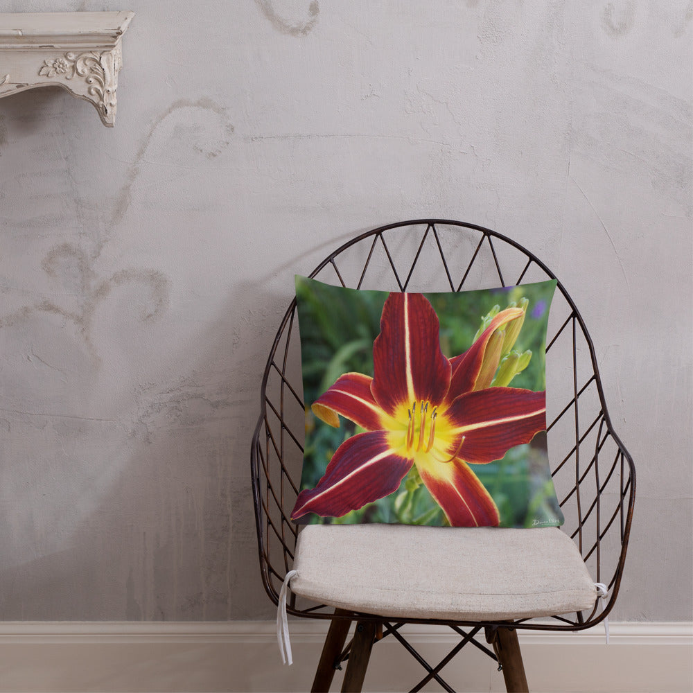 Burnt Orange Daylily Premium Pillow with Golden Back