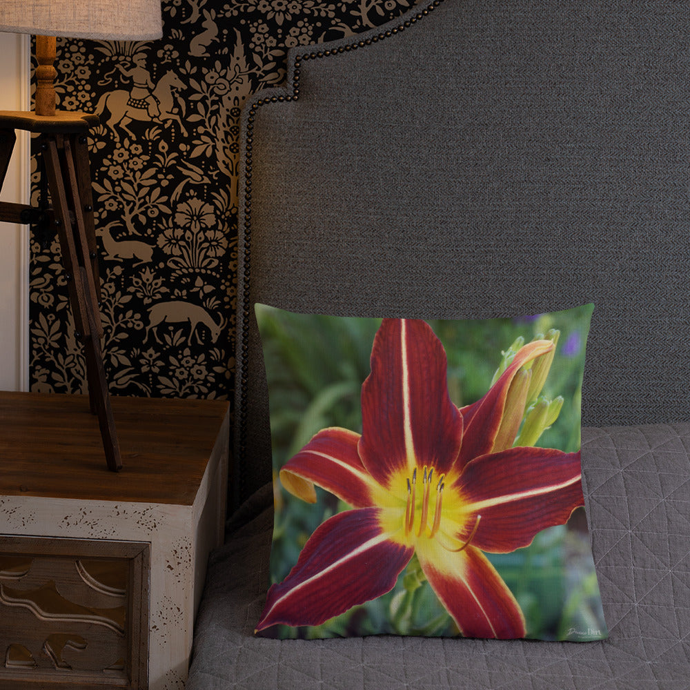 Burnt Orange Daylily Premium Pillow with Golden Back