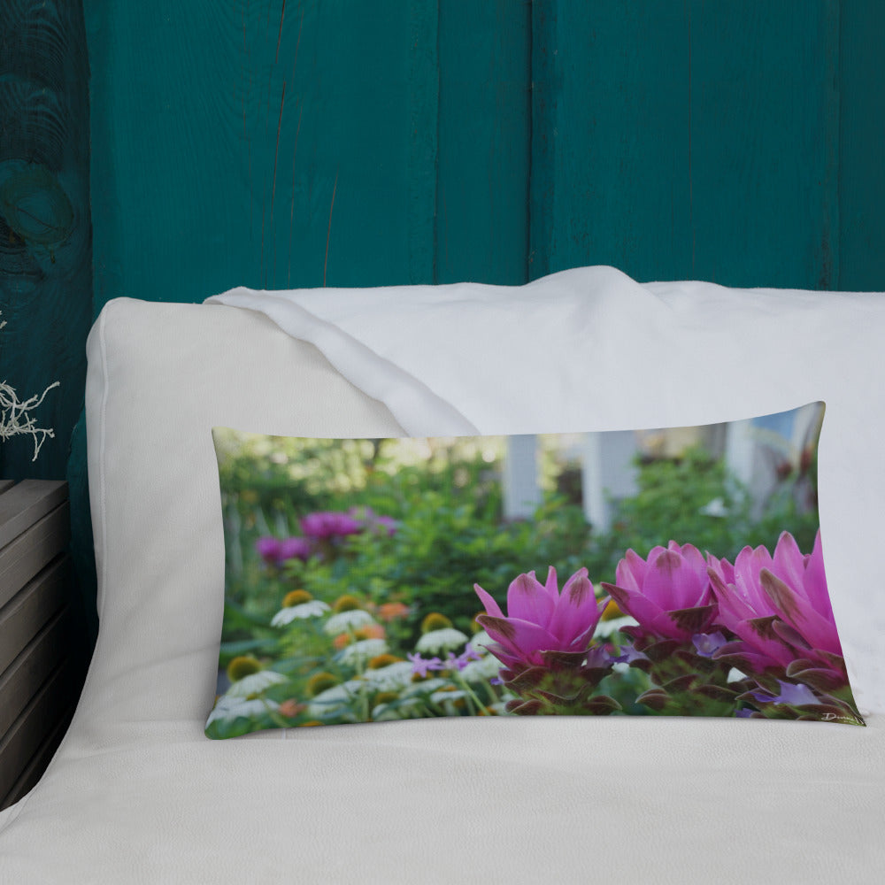 Pink Siam Tulips Premium Pillow with White Back