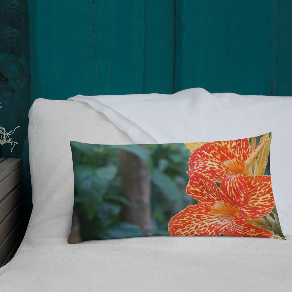 Orange Dwarf Canna 'Picasso' Premium Pillow with White Back