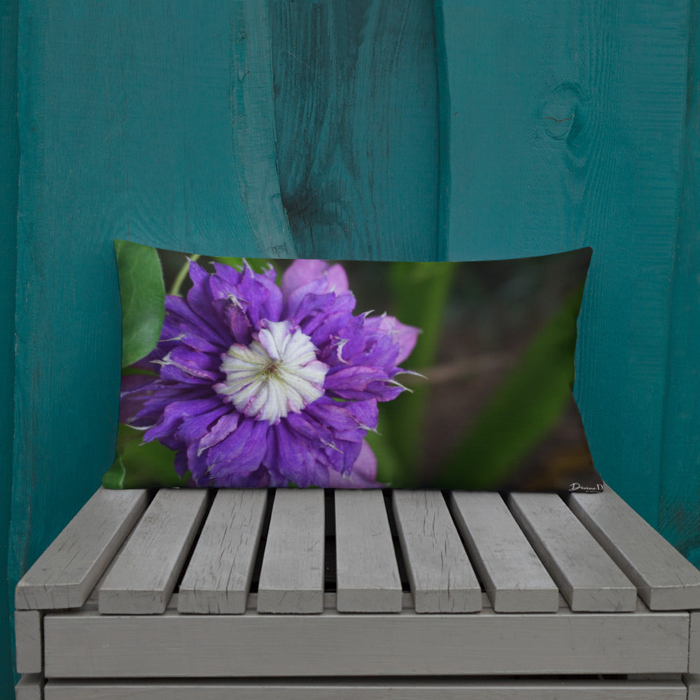 Purple Clematis Premium Pillow with Purple Back 20x12