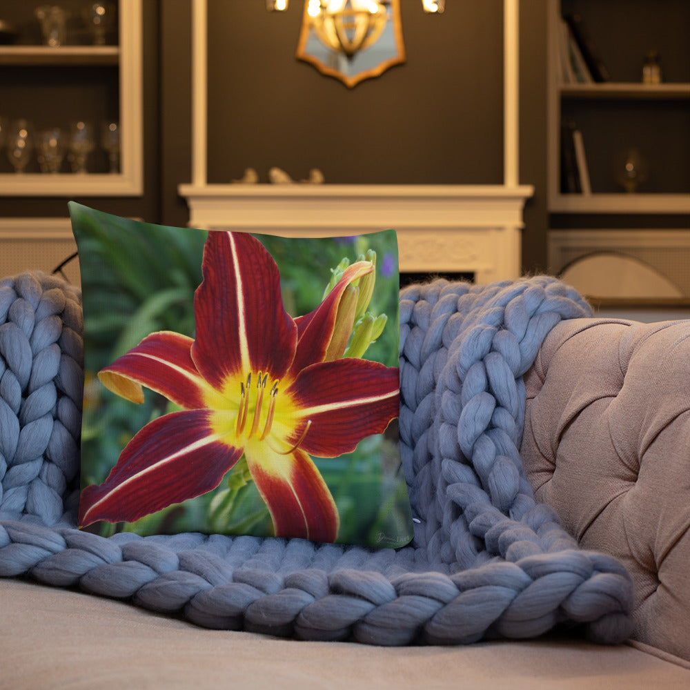 Burnt Orange Daylily Premium Pillow with Golden Back