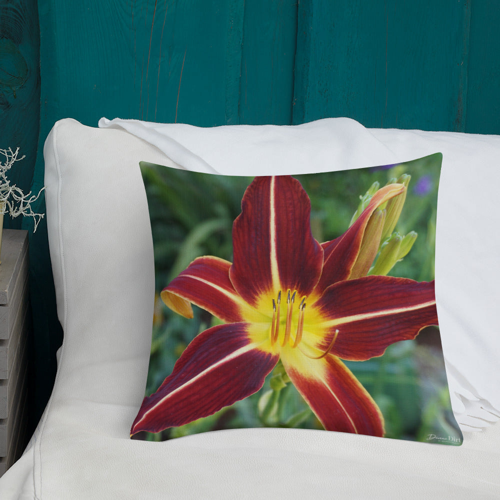 Burnt Orange Daylily Premium Pillow with Golden Back