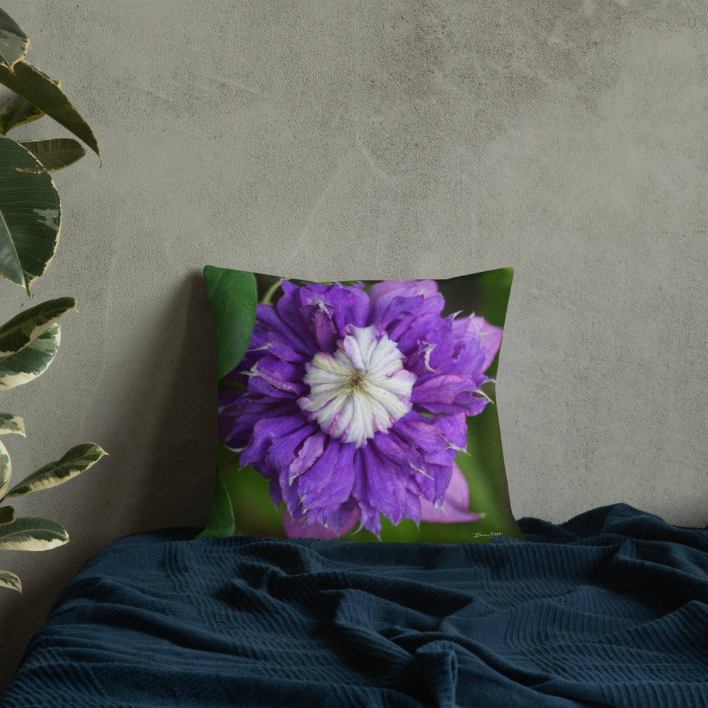 Purple Clematis Premium Pillow with White Back