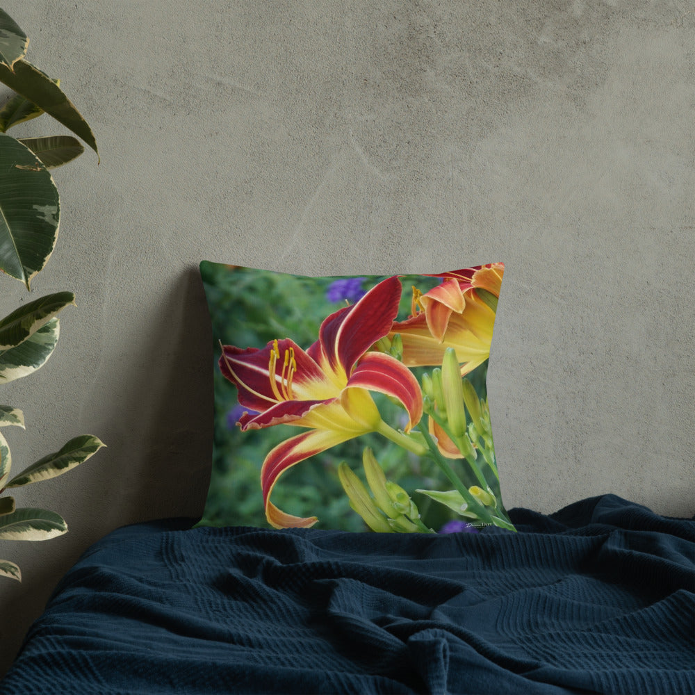 Burnt Orange Day Lilies Premium Pillow with White Back