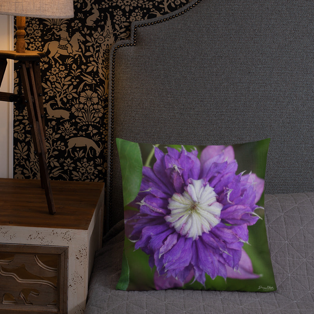 Purple Clematis Premium Pillow with White Back